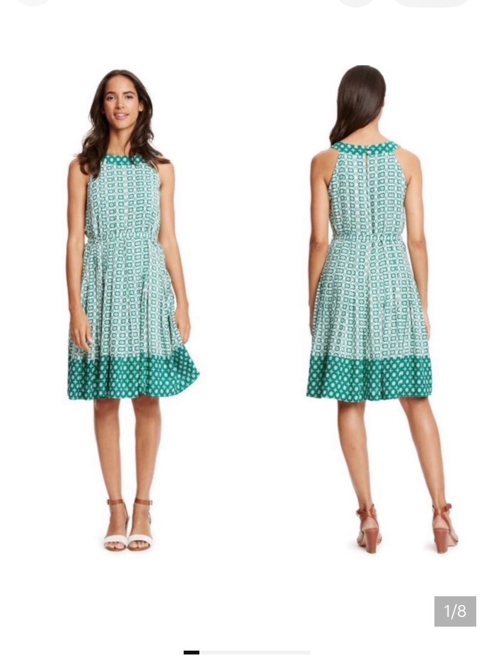 BODEN Felicity Green Print Sleeveless Summer Dress US 8L Tie Belt - Lined